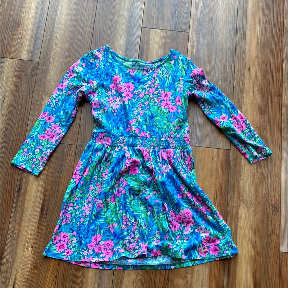 Lilly Pulitzer Pink and Blue Casual Sundress with Cuffed Long Sleeves